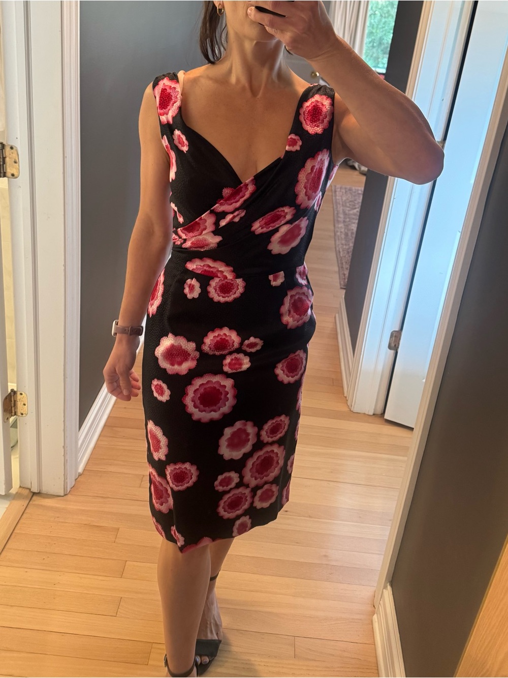 Trina Turk 100% Silk Black & Pink Floral Dress